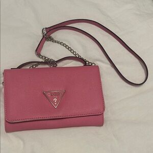Guess brand Vibrant Pink Crossbody Bag removable long strap, cute handle slots